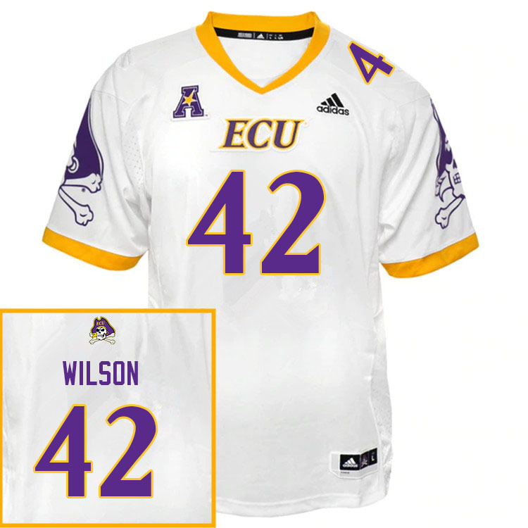 Men #42 G'Mone Wilson ECU Pirates College Football Jerseys Sale-White - Click Image to Close